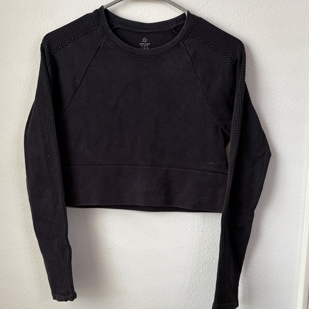 Cropped Black Crewneck Sweatshirt by Offline by Aerie